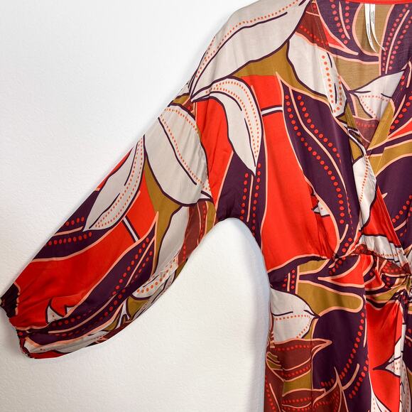 Anthropologie Floral Printed Satin Long Sleeve Wrap Midi Dress Size Small - Picture 8 of 11